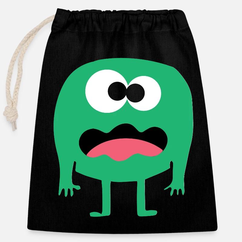 confused green monster - Verschließbarer Geschenkbeutel aus Baumwolle (25x30cm) - Schwarz