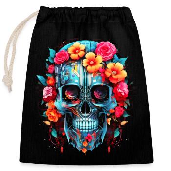 Cyborg Skull Robot Android Sugar Skull - Closable cotton gift bag (25x30cm) - black - Front