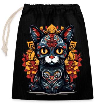 Souci mexicain Chat 2 - Sac cadeau en coton avec cordon (25 x 30 cm) - noir - Devant