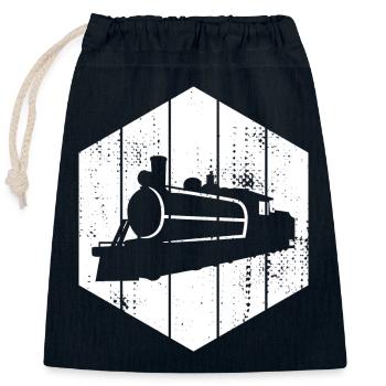 Steam locomotive - Closable cotton gift bag (25x30cm) - navy - Front