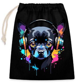 Chien de musique - Sac cadeau en coton avec cordon (25 x 30 cm) - noir - Devant
