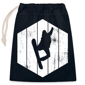 Snowboarder Drawing - Closable cotton gift bag (25x30cm) - navy - Front