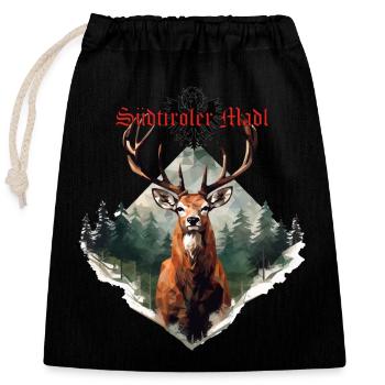Südtiroler Madl mit Hirsch, dem Land die Treue - Verschließbarer Geschenkbeutel aus Baumwolle (25x30cm) - Schwarz - Vorne