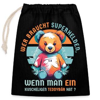 Kuscheliger Teddybär - Verschließbarer Geschenkbeutel aus Baumwolle (25x30cm) - Schwarz - Vorne