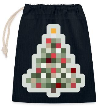 8-Bit Retro Tannenbaum Xmas - Verschließbarer Geschenkbeutel aus Baumwolle (25x30cm) - Navy - Vorne