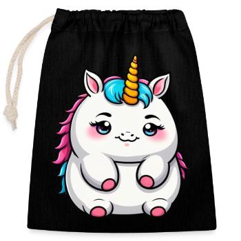 Cute Fat Unicorn - Closable cotton gift bag (25x30cm) - black - Front