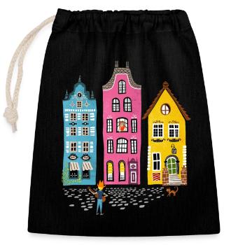 Illustration rétro vintage musicien amoureux - Sac cadeau en coton avec cordon (25 x 30 cm) - noir - Devant