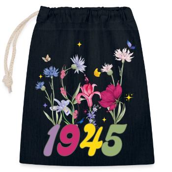 Année de naissance 1945 fleurs sauvages - Sac cadeau en coton avec cordon (25 x 30 cm) - bleu marine - Devant