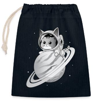 Chat de l’espace avec planète - Sac cadeau en coton avec cordon (25 x 30 cm) - bleu marine - Devant