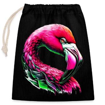 Flamant - Sac cadeau en coton avec cordon (25 x 30 cm) - noir - Devant