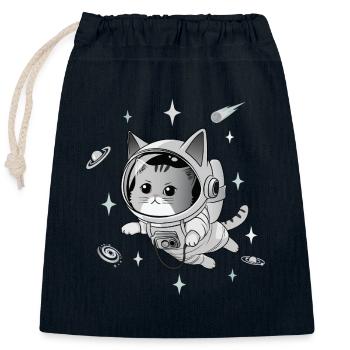 Chat astronaute - Sac cadeau en coton avec cordon (25 x 30 cm) - bleu marine - Devant