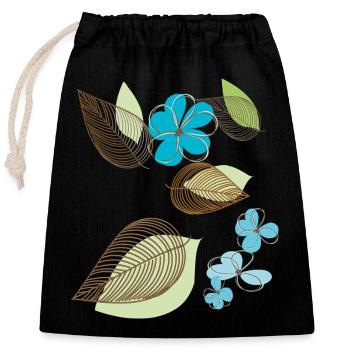 filigree leaves and flowers in turquoise - Closable cotton gift bag (25x30cm) - black - Front