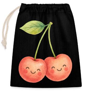 Kuschelige Kirschpärchen Kirsche Obst Sommer Liebe - Verschließbarer Geschenkbeutel aus Baumwolle (25x30cm) - Schwarz - Vorne