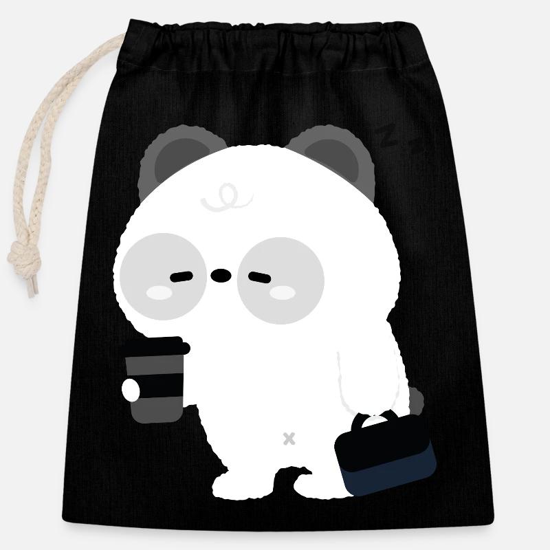 Panda Kaffeepause - Verschließbarer Geschenkbeutel aus Baumwolle (25x30cm) - Schwarz