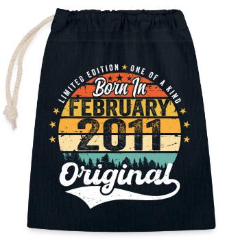 Born in February 2011 - Birthday Gift - Closable cotton gift bag (25x30cm) - navy - Front