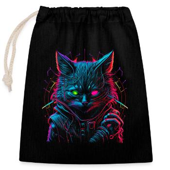 Neon Punk Hacker Katze - Verschließbarer Geschenkbeutel aus Baumwolle (25x30cm) - Schwarz - Vorne