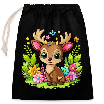Cute Baby Moose - Closable cotton gift bag (25x30cm) - black - Front