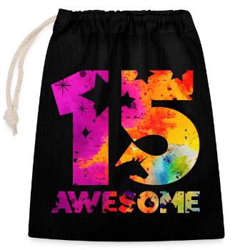 GÉNIAL 15ÈME ANNIVERSAIRE LICORNE 15 ANS - Sac cadeau en coton avec cordon (25 x 30 cm) - noir - Devant