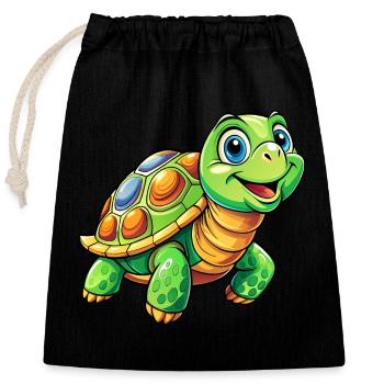 Mega Cute Turtle - Closable cotton gift bag (25x30cm) - black - Front