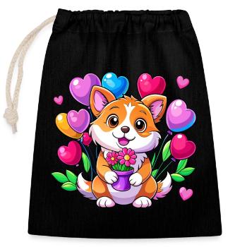 Chien avec des ballons colorés - Sac cadeau en coton avec cordon (25 x 30 cm) - noir - Devant