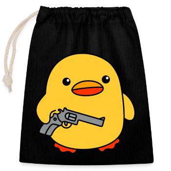 Baby Duck with Gun Ducks Chicks Ducklings - Closable cotton gift bag (25x30cm) - black - Front