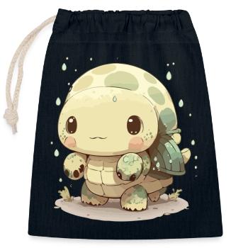Mouka the little turtle - Closable cotton gift bag (25x30cm) - navy - Front