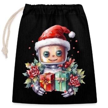 Cute Robot Imp - Closable cotton gift bag (25x30cm) - black - Front