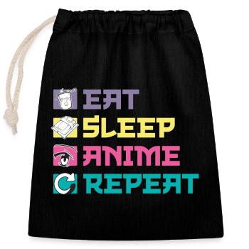 Manger, dormir, anime, répéter - Sac cadeau en coton avec cordon (25 x 30 cm) - noir - Devant