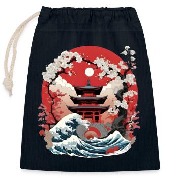 torii japonais - Sac cadeau en coton avec cordon (25 x 30 cm) - bleu marine - Devant