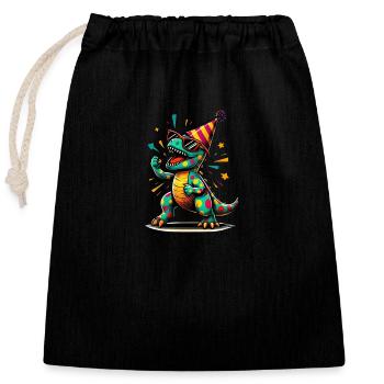 Dino de fête - Sac cadeau en coton avec cordon (25 x 30 cm) - noir - Devant