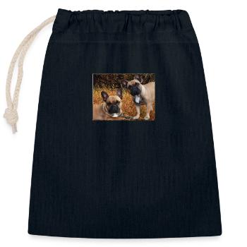 Bouledogues français dans la prairie - Sac cadeau en coton avec cordon (25 x 30 cm) - bleu marine - Devant