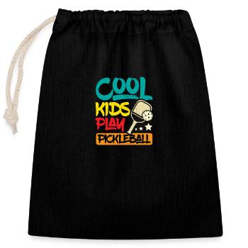 Children Cool kids play pickleball - Closable cotton gift bag (25x30cm) - black - Front