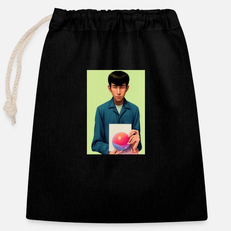Bubble Gum Art Image - Selfie Artwork on LSD - Closable cotton gift bag (25x30cm) - black