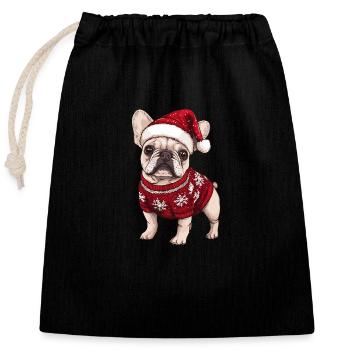 Buldog Français Chien Bande Dessinée de Noël - Sac cadeau en coton avec cordon (25 x 30 cm) - noir - Devant