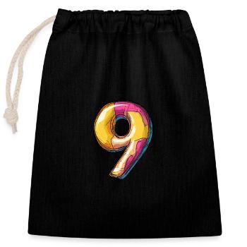 9 Number Comic - Closable cotton gift bag (25x30cm) - black - Front