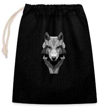 Polygon Design Wolf animal head black white - Closable cotton gift bag (25x30cm) - black - Front