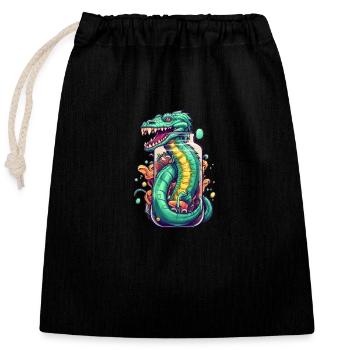 Basilisk Tattoo Zeichnung - Verschließbarer Geschenkbeutel aus Baumwolle (25x30cm) - Schwarz - Vorne