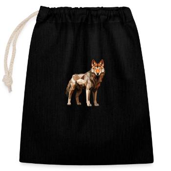 Wolf Geometrisch Zeichnung - Verschließbarer Geschenkbeutel aus Baumwolle (25x30cm) - Schwarz - Vorne