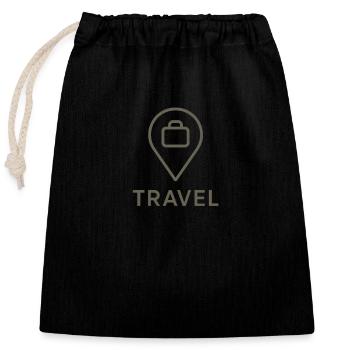Minimalistisches Travel-Icon – Location & Koffer - Verschließbarer Geschenkbeutel aus Baumwolle (25x30cm) - Schwarz - Vorne