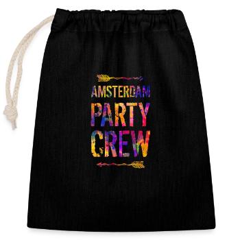 Amsterdam Party Crew Spruch - Verschließbarer Geschenkbeutel aus Baumwolle (25x30cm) - Schwarz - Vorne