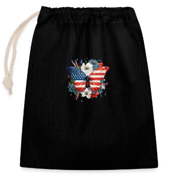 Papillon Floral Patriotique Drapeau Américain 4ème Ju - Sac cadeau en coton avec cordon (25 x 30 cm) - noir - Devant