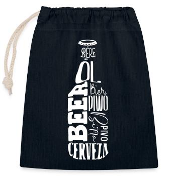 Bierflasche mit Bierschriftzug - Verschließbarer Geschenkbeutel aus Baumwolle (25x30cm) - Navy - Vorne
