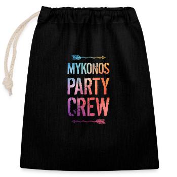 Mykonos Party Crew Spruch - Verschließbarer Geschenkbeutel aus Baumwolle (25x30cm) - Schwarz - Vorne
