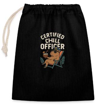 Capybara Style – Certified Chill Officer - Closable cotton gift bag (25x30cm) - black - Front