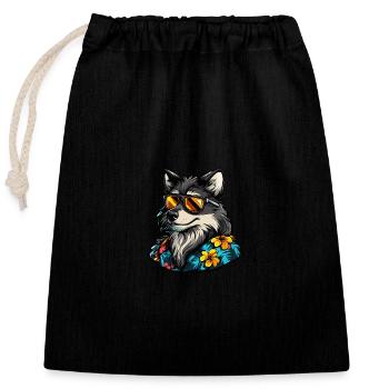 Wolf Comic Cool Sommer - Verschließbarer Geschenkbeutel aus Baumwolle (25x30cm) - Schwarz - Vorne