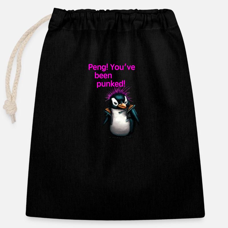 Peng You ve been punked PenguPunk - Verschließbarer Geschenkbeutel aus Baumwolle (25x30cm) - Schwarz