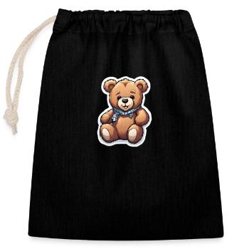 Kuscheliger Teddy mit Halstuch - Verschließbarer Geschenkbeutel aus Baumwolle (25x30cm) - Schwarz - Vorne