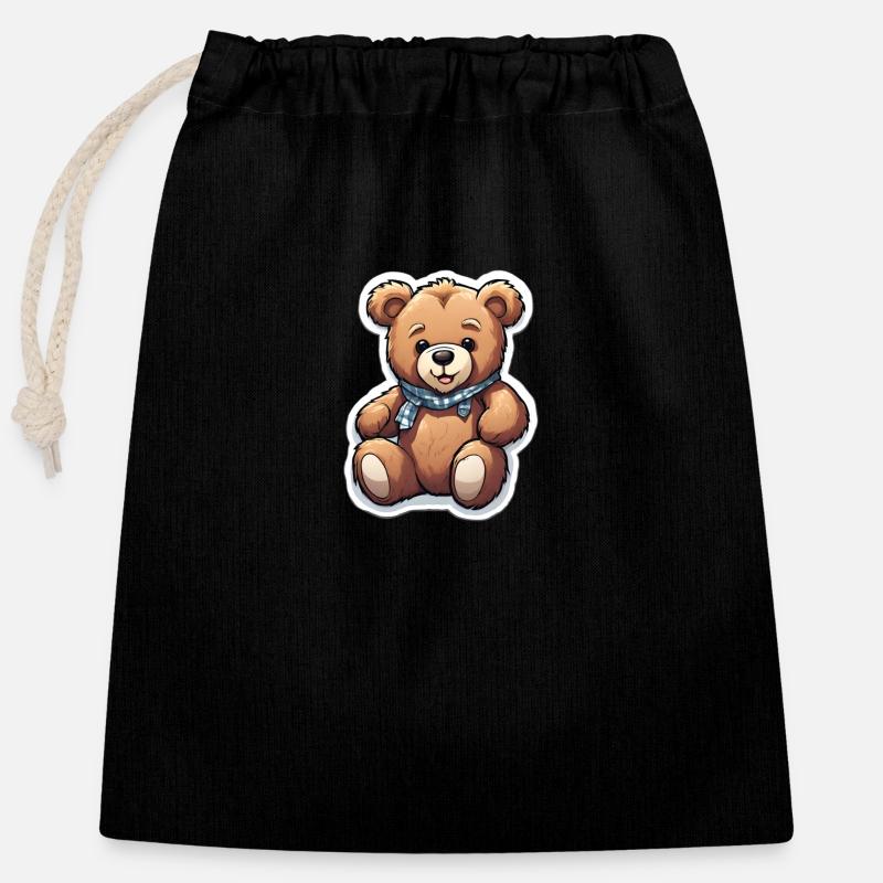 Kuscheliger Teddy mit Halstuch - Verschließbarer Geschenkbeutel aus Baumwolle (25x30cm) - Schwarz