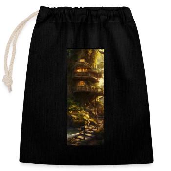 Cabane fantastique dans les arbres - Sac cadeau en coton avec cordon (25 x 30 cm) - noir - Devant