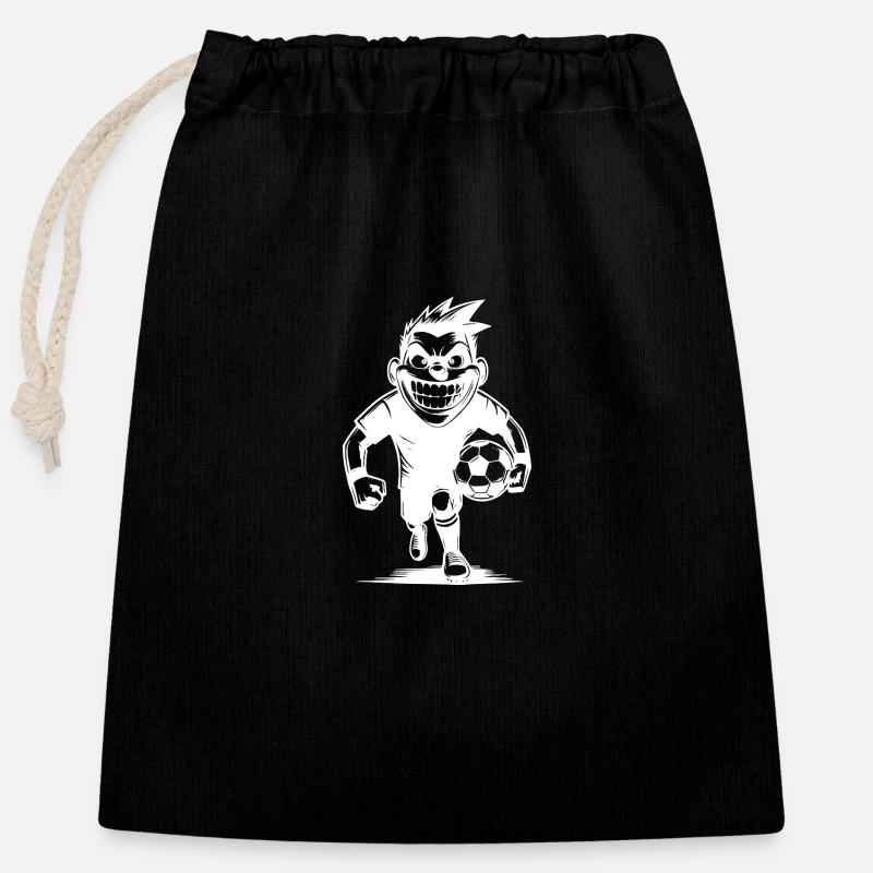 Grinning referee with ball - Closable cotton gift bag (25x30cm) - black